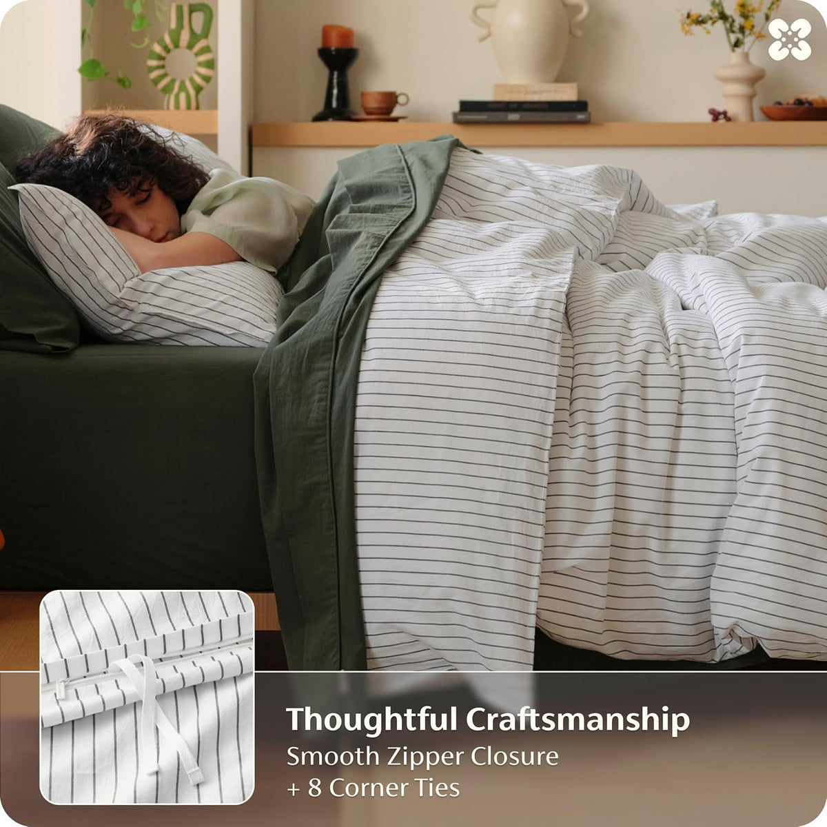 bedsure purewoven striped duvet cover set linen‑like, queen, package contents
