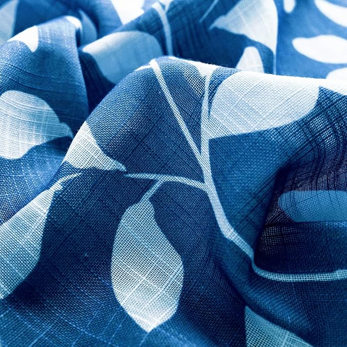 White and Blue Curtains for Bedroom 72" Length Semi-Sheer Print Leaf Curtains - Image 8