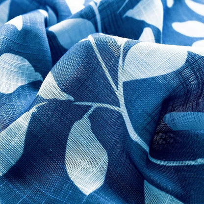 White and Blue Curtains for Bedroom 72" Length Semi-Sheer Print Leaf Curtains - Image 8