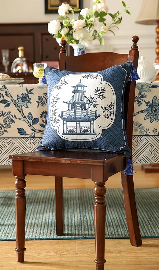 Chinoiserie Throw Pillow Covers Set of 2, Classic Chinoiserie Blue and White - Image 7