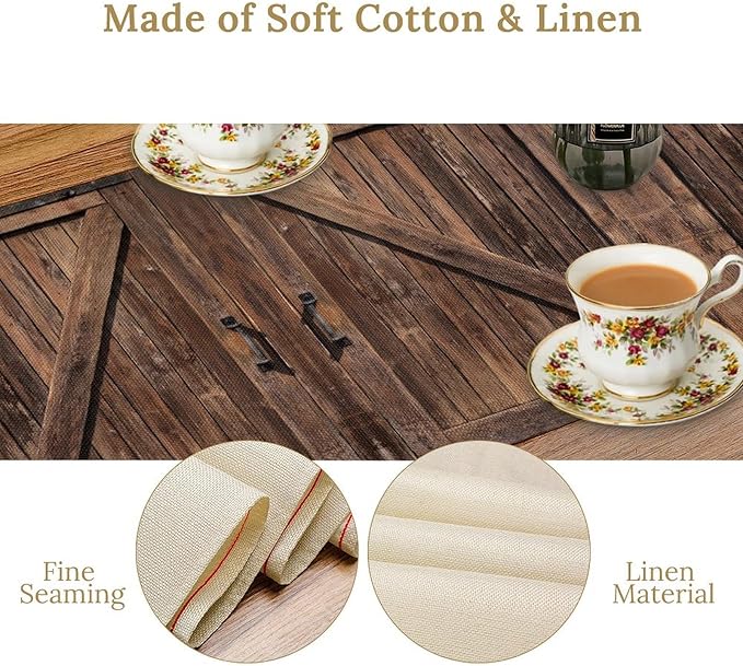 Rustic Wood Table Runner Vintage Wooden Barn Door Farmhouse Brown Kitchen - Image 5