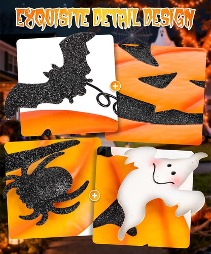 2 Pack Halloween Garden Stakes - Stacked Metal Pumpkins Jack-o-Lantern Lawn Decor, Scary Metal Yard Signs Stake Outdoor Decorative Pumpkin Home Lawn Pathway Decor