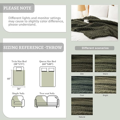 Battilo Olive Green Chunky Knit Throw Blanket, Soft and Thick Green Chenille - Image 8