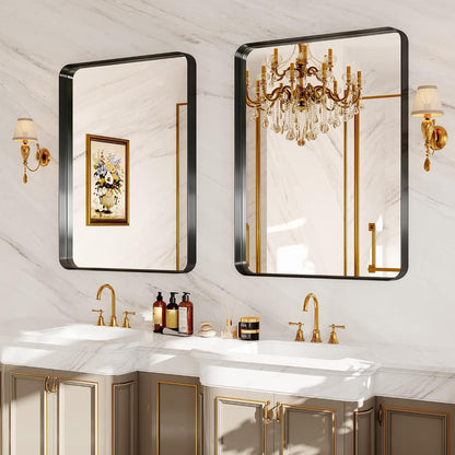 30x36 inch black metal framed bathroom mirror for on a desk or shelf