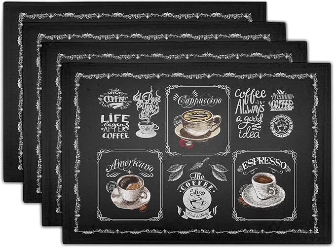 Giwawa Coffee Placemts Set of 4, Washable Heat-Resistant Linen Placemats by Giwawa