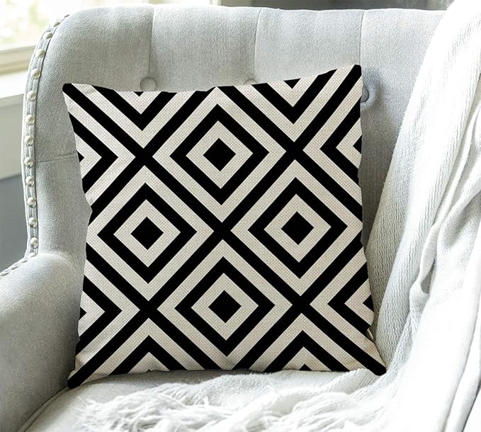 Swono Geometric Striped Black and White Diagonal Inclined Lines Throw Pillow - Image 3