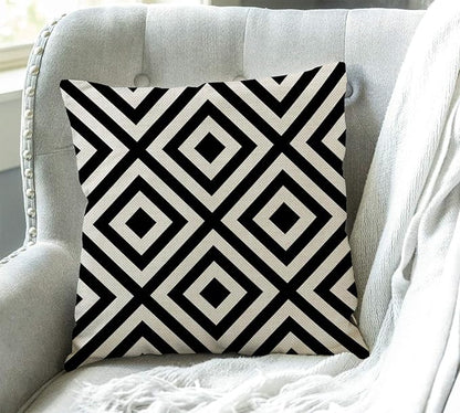 Swono Geometric Striped Black and White Diagonal Inclined Lines Throw Pillow - Image 3
