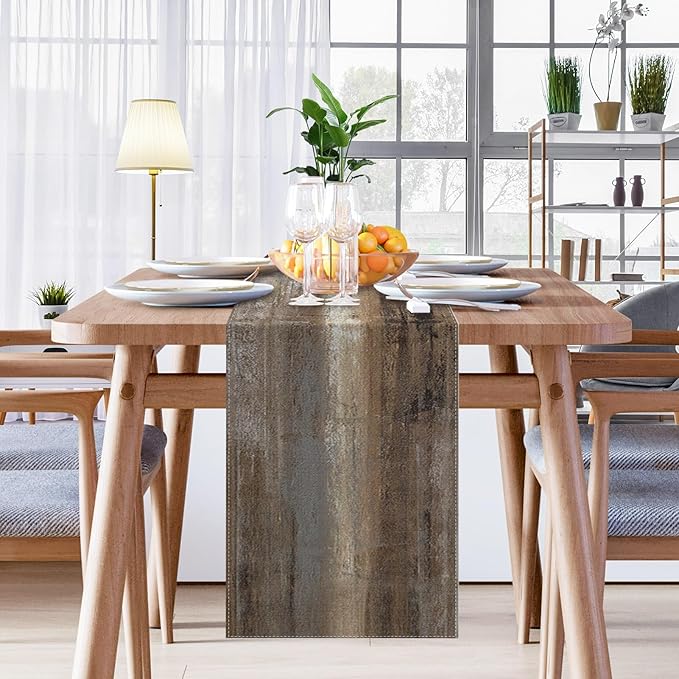 Emvency Farmhouse Table Runner, Abstract Grey and Dark Brown Art Painting - Image 2