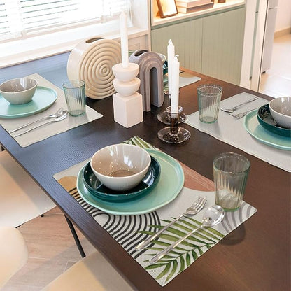 Mid Century Placemats Set of 4, Boho Abstact Sunset Leaf Stripe Decorative - Image 6