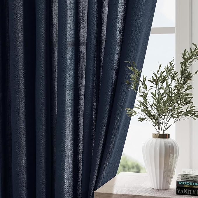 Nanspring Navy Blue Semi Sheer Curtains 72 Inches Long 2 Panels Set - Image 2
