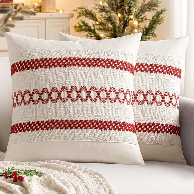 MIULEE Set of 2 Christmas Red Boho Decorative Pillow Covers 20x20 Inch by MIULEE