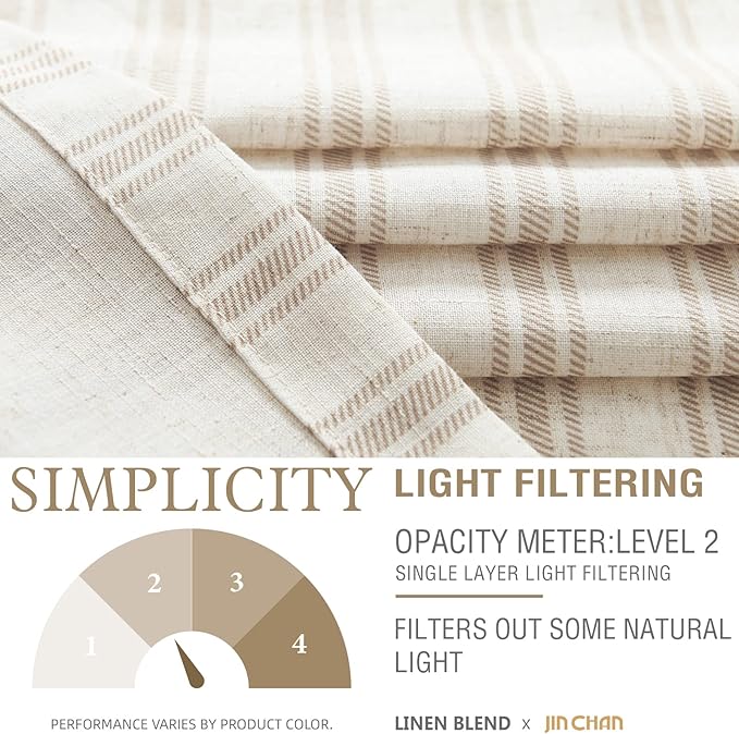 jinchan Linen Kitchen Curtains Striped Tier Curtains 36 Inch Farmhouse Small - Image 5