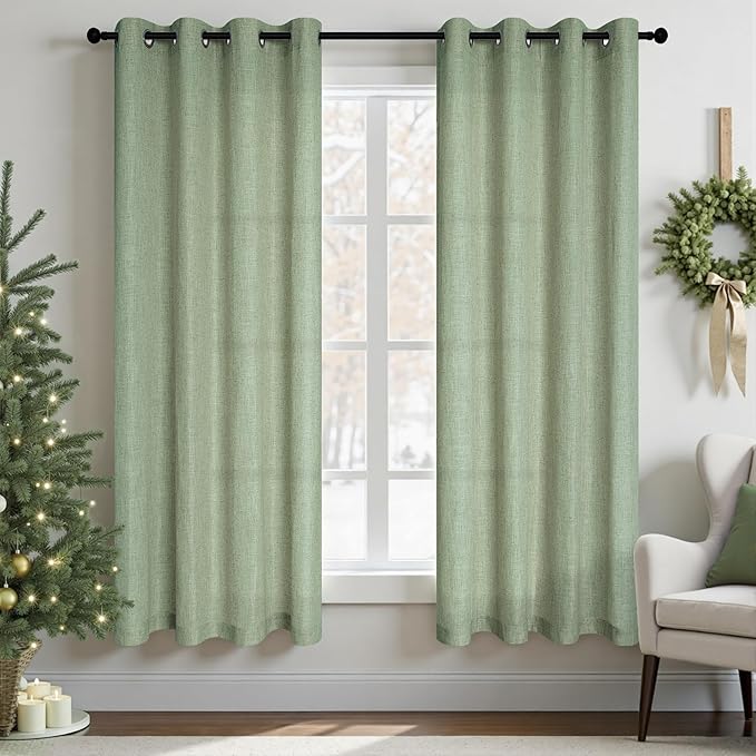 Light Sage Linen Curtains 72 Inch Length by Pitalk
