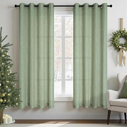Light Sage Linen Curtains 72 Inch Length by Pitalk