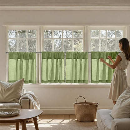 jinchan Linen Pinch Pleated Kitchen Curtains 24 Inch 2 Panels, Natural Linen - Image 7