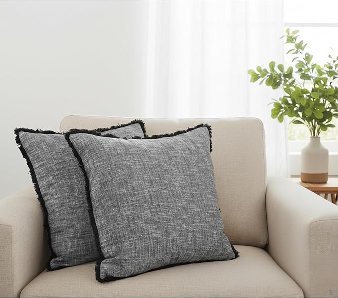 18×18 Grey Textured Cotton Throw Pillow Covers - Image 4