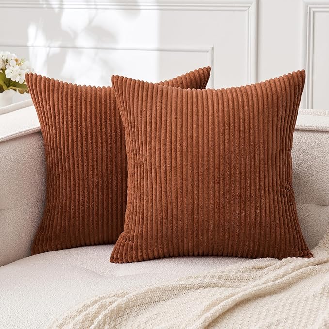 MIULEE Pack of 2 Corduroy Soft Soild Decorative Square Throw Pillow Covers by MIULEE