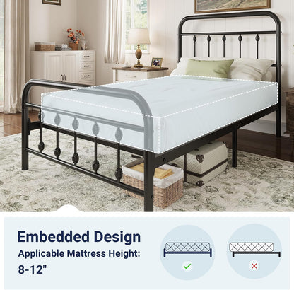 allewie 14 inches twin size metal platform bed, front angle view