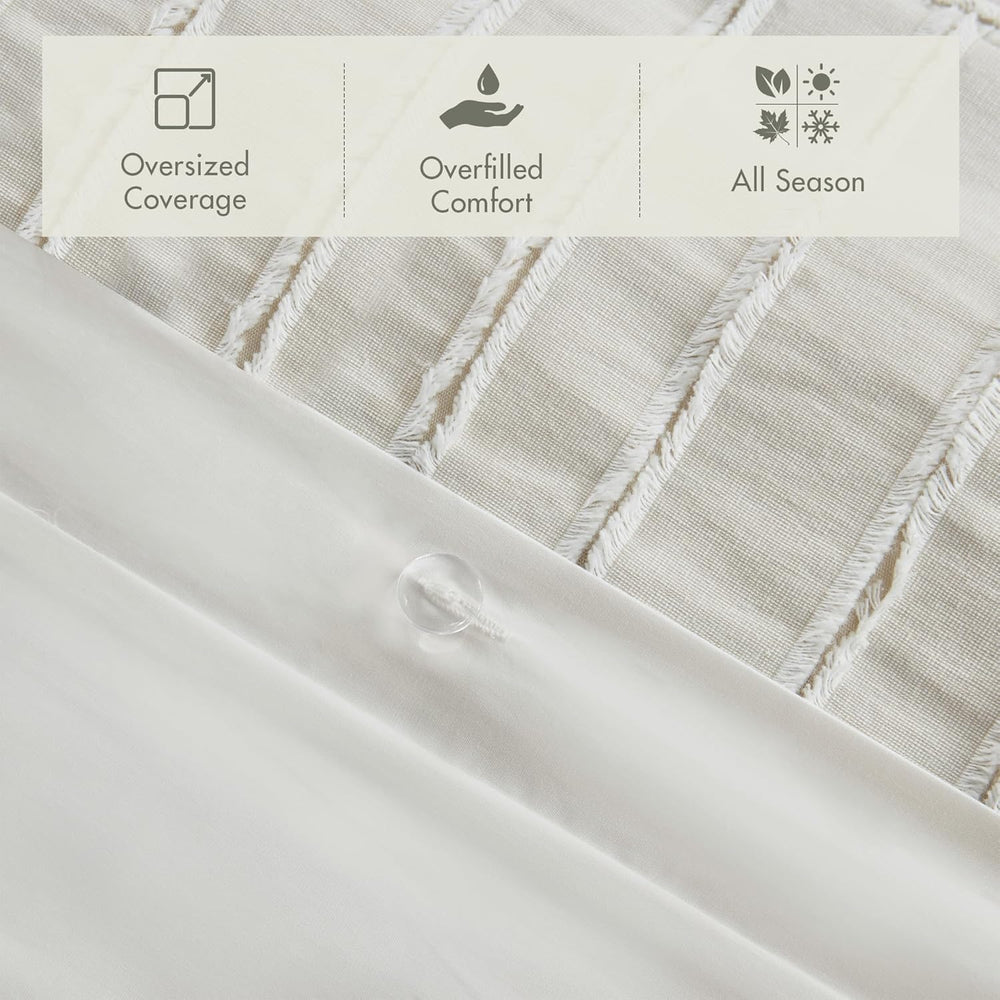 MADISON PARK SIGNATURE Queen Comforter Set Clipped Jacquard Stripes with Butt...