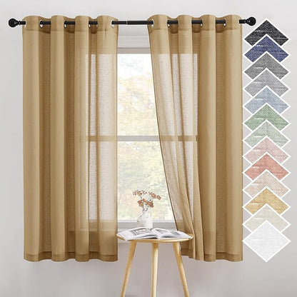 NICETOWN Linen Blend Flax Sheer Window Curtains, Ring Top Semi Sheer Drapes by NICETOWN