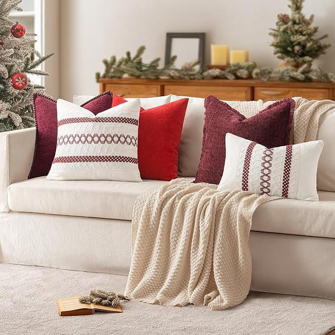 MIULEE Set of 2 Christmas Burgundy Boho Decorative Lumbar Pillow Covers 12x20 - Image 3