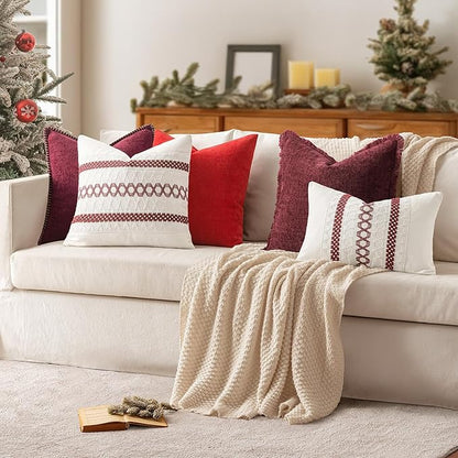MIULEE Set of 2 Christmas Burgundy Boho Decorative Lumbar Pillow Covers 12x20 - Image 3