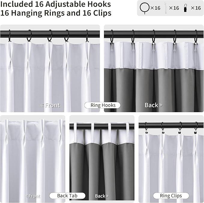 Joywell Pinch Pleated 100% Blackout Curtains 120 Inches Long Energy Saving - Image 3