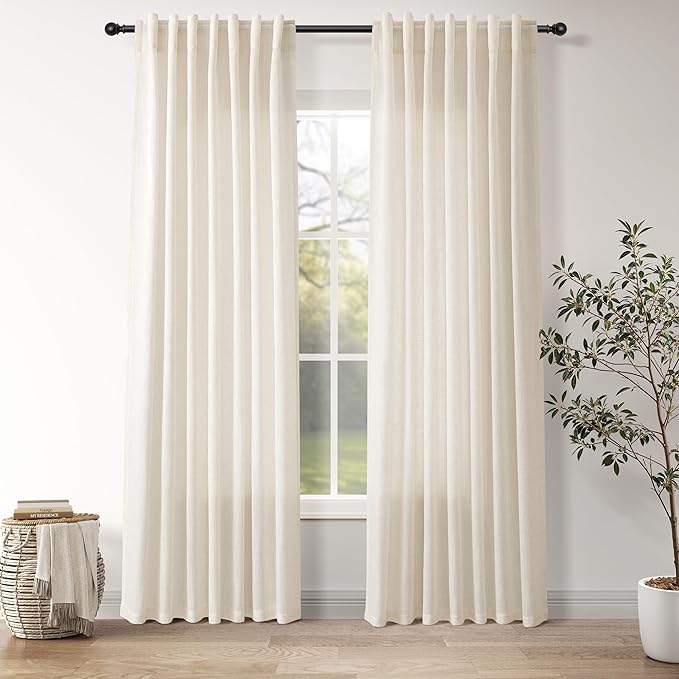 Nanspring Country Curtains for Living Room Natural Linen 84 Inches Long Semi by Nanspring