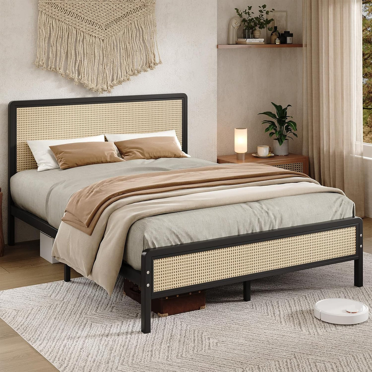 immerstable rattan full size bed frame with headboard on a desk or shelf