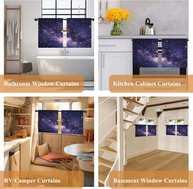 Renaiss 26 x 24 Inch Purple Galaxy Kitchen Window Curtains Tier Outer Space - Image 7
