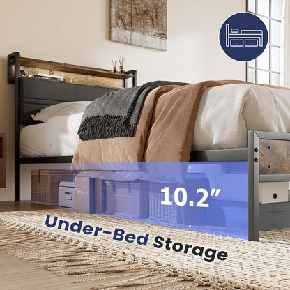 grusign twin bed frame with led light storage showing dimensions