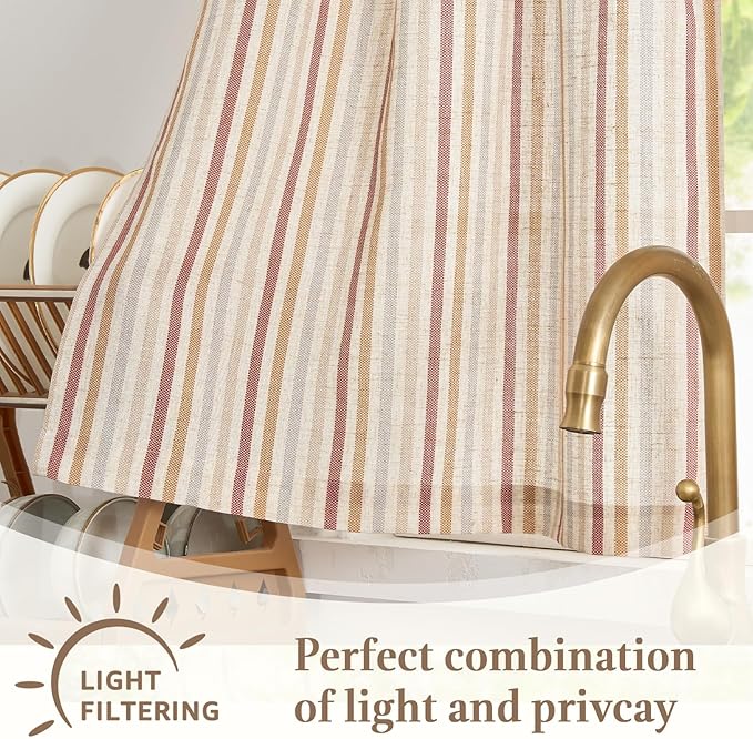 jinchan Colorful Striped Linen Kitchen Curtains 24 Inch Christmas Decorations - Image 8
