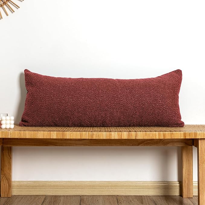 14x36 inch Boucle Lumbar Pillow Cover, Burgundy Woven Texture Neutral Long by JoraLion