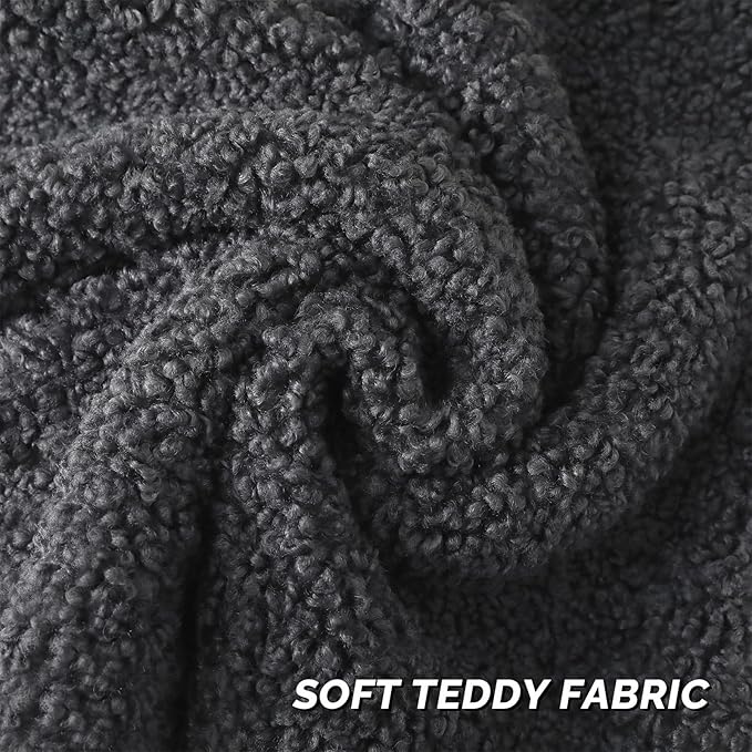FUTEI Charcoal Throw Pillow Covers 24x24 Inch Set of 2, Furry Faux Fur Teddy - Image 2