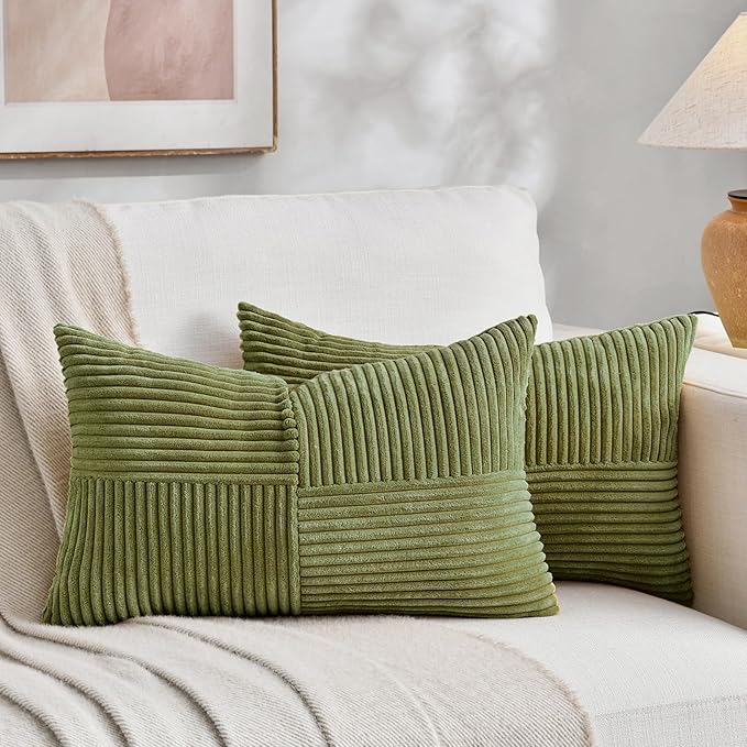 Fancy Homi 2 Packs Moss Green Long Lumbar Decorative Throw Pillow Covers 12x24 by Fancy+Homi