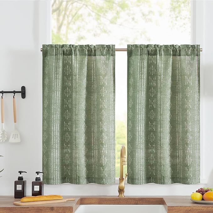 jinchan Boho Kitchen Curtains Linen Tier Curtains 36 Inches Bohemian Cafe Small by JINCHAN