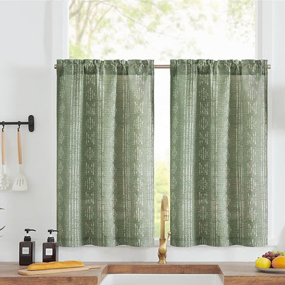 jinchan Boho Kitchen Curtains Linen Tier Curtains 36 Inches Bohemian Cafe Small by JINCHAN