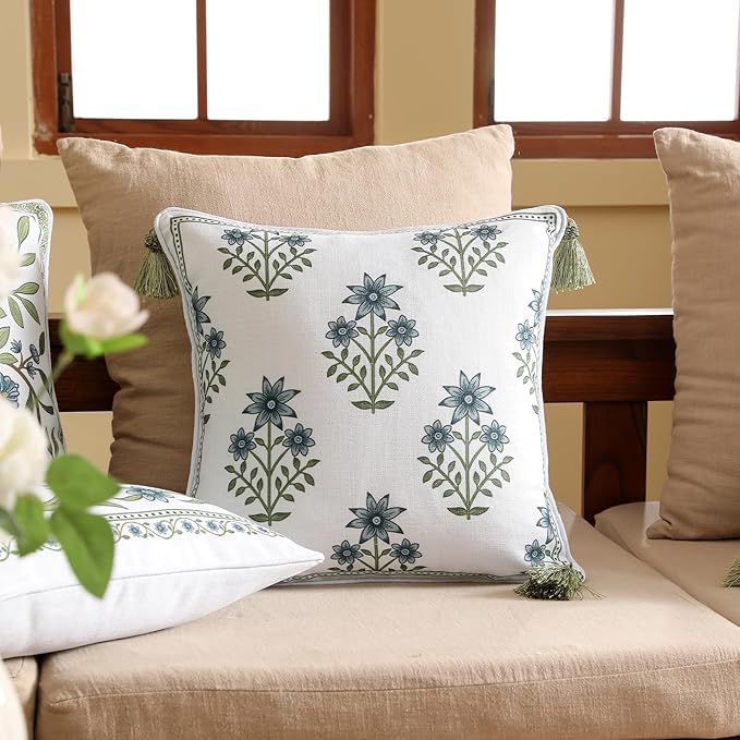 ISAENNE Design Fresh Linen Square Throw Pillow Covers 18"x18", French White - Image 2