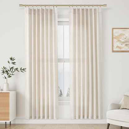 Natural Pinch Pleat Linen Curtains 82 Inch Length 2 Panels Set by Aersas