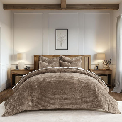 evergrace stripe channel luxury velvet quilt set king, main product view