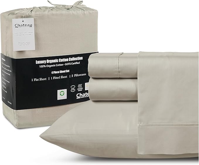 Organic Cotton Sheets Queen Size Bed Set Deep Pockets, Soft Breathable Sateen - Image 2