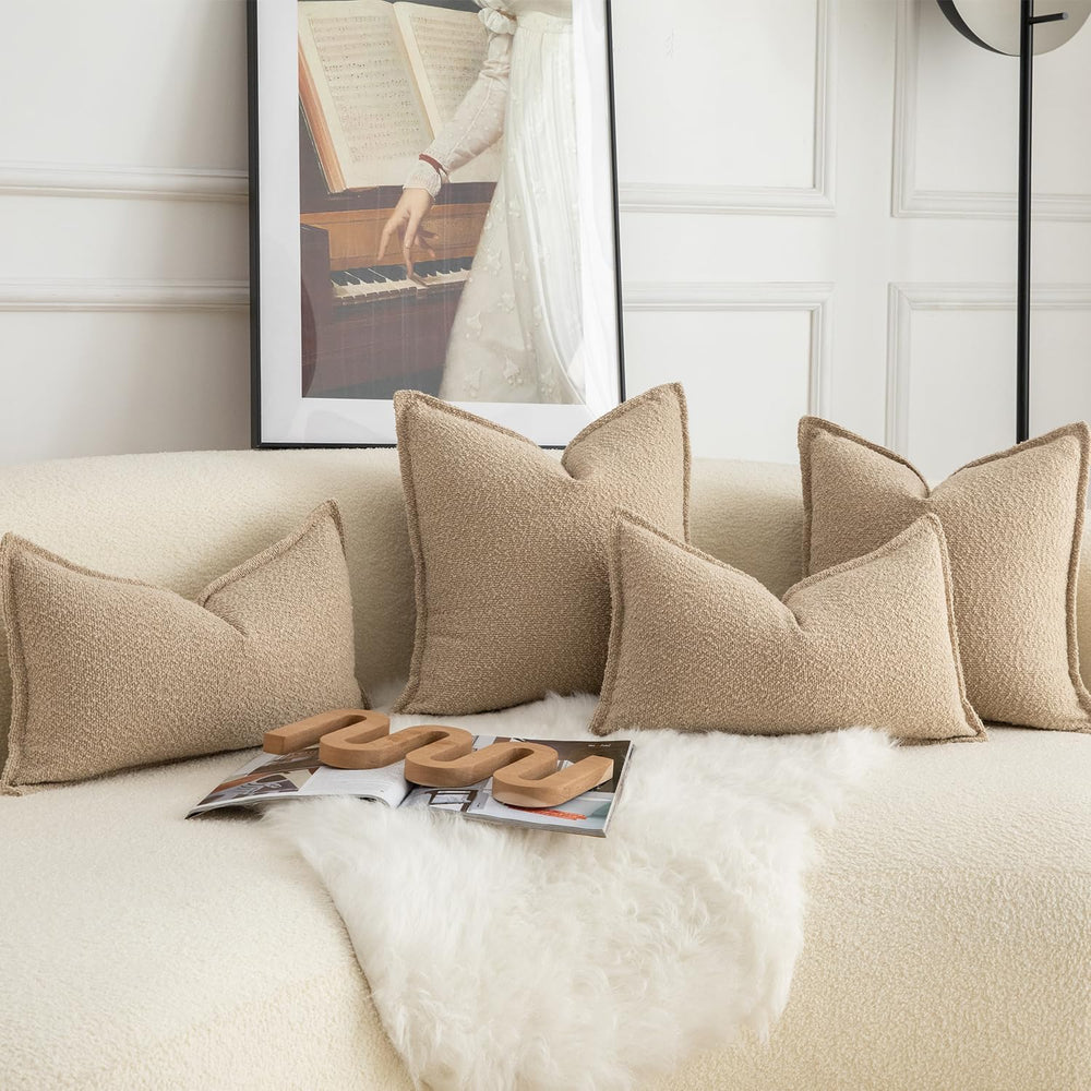 MANDIOO Pack of 2 Decorative Throw Pillow Covers Accent Solid Woven Textured ...