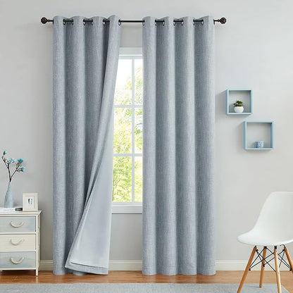 Blue Solid Full Blackout Curtain Panel Heavy Linen Texture Window Treatment by CentralPark