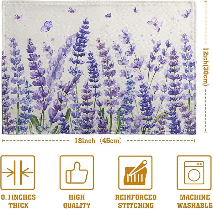 Lavender Placemats Set of 4 Purple Flower Butterfly Linen Fabric Table Mats - Image 4