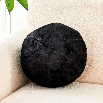Uvvyui Black Ball Pillow, 11.8" Cute Round Throw Pillow Faux Rabbit Fur Room by Uvvyui