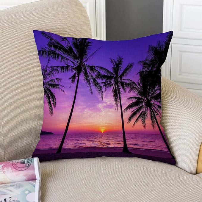 TSSOHU Sunset Beach Pillow Cover 18x18 Inch Tropical Palm Tree Landscape Cotton - Image 3