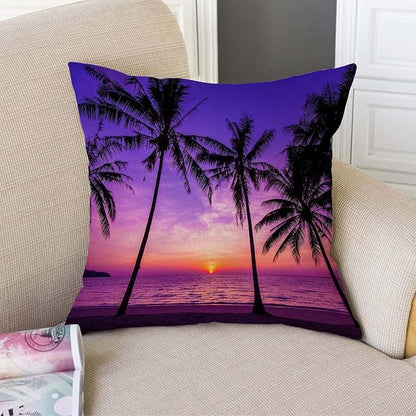 TSSOHU Sunset Beach Pillow Cover 18x18 Inch Tropical Palm Tree Landscape Cotton - Image 3