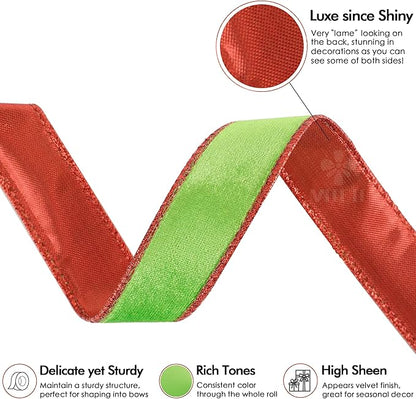 MEEDEE Lime Green and Red Velvet Christmas Ribbon - Image 3
