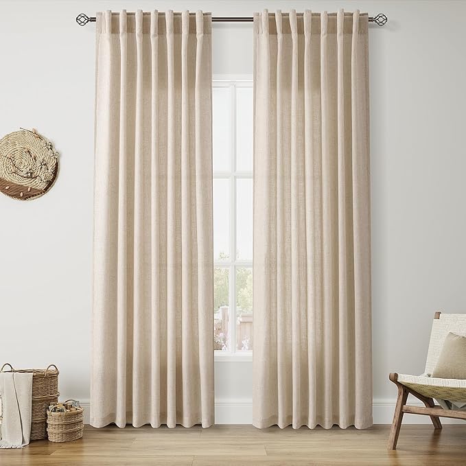 Nanspring Luxury Curtains for Living Room 84 Inches Long Grey Flax Linen Blend by Nanspring