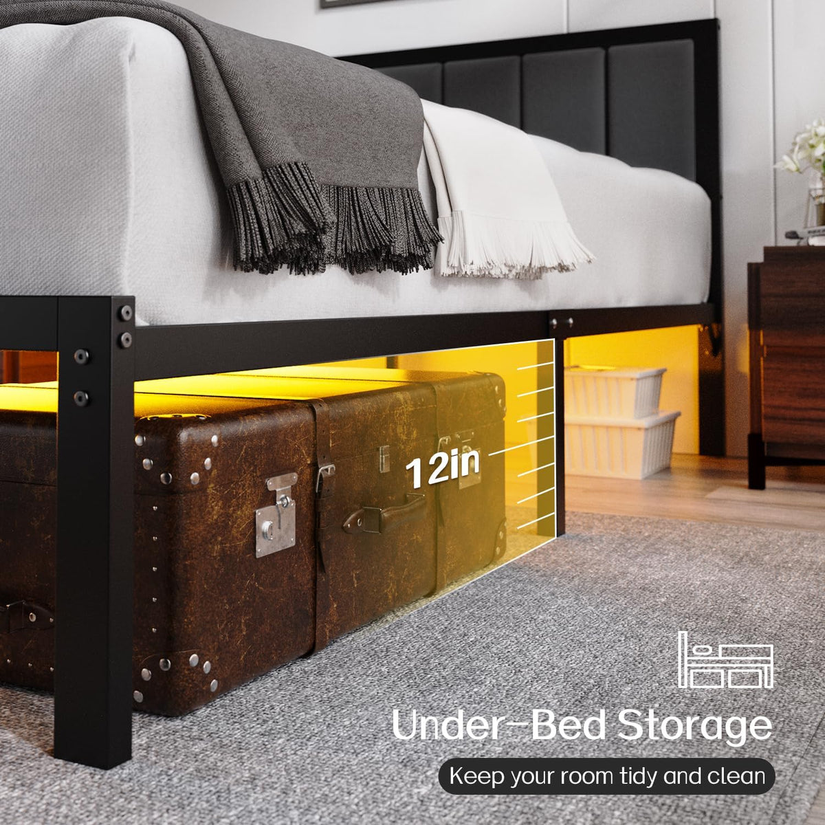 olevs queen bed frame with headboard, smart led, package contents
